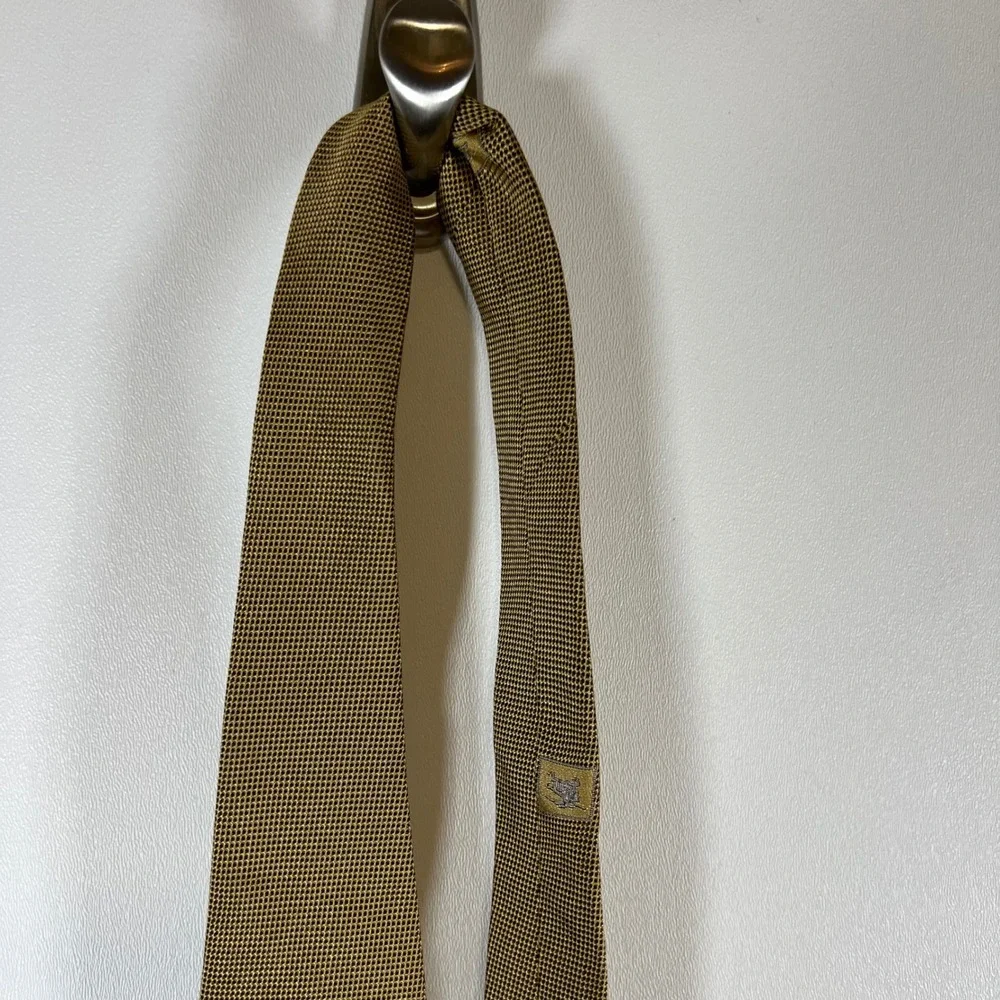 Burberry London Mens Silk‎ Tie Olive Green Gold Micro Pattern Geometric Italy